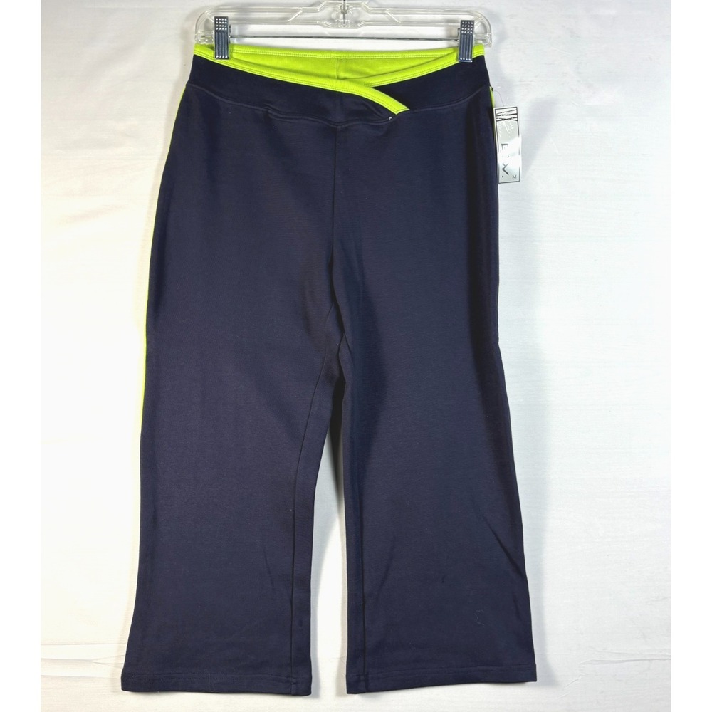 GW yoga capri workout pants‎ blue/lime straight leg Medium NWT